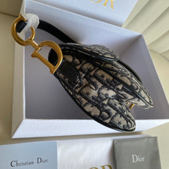 CD Saddle Bag Strap With Strap 19cm Blue Obique Embroidery