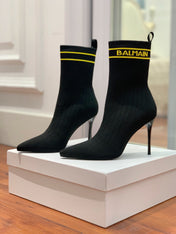 BALMAIN 26S BOOTS 105 MM IN BLACK FLYKNIT STYLE 14