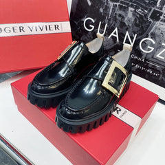 VIV' RANGERS LOAFERS IN BLACK SHINY CALFSKIN WITH GOLD BUCKLE ON THE SIDE OF THE TONGUE