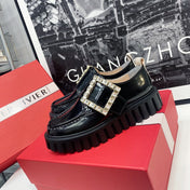 VIV' RANGERS LOAFERS IN BLACK SHINY CALFSKIN WITH CRYSTAL BUCKLE ON THE SIDE OF THE TONGUE