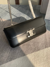 CHAIN SHOULDER BAG CLAUDE 33 IN BLACK CALFSKIN SILVER HARDWARE
