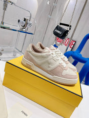 FENDI CASUAL SNEAKER IN WHITE CALFSKIN AND LIGHT PINK SUEDE