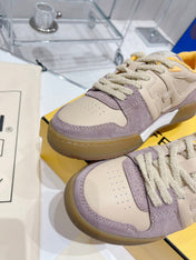 FENDI CASUAL SNEAKER IN TAN BEIGE CALFSKIN AND HEATHER PURPLE SUEDE