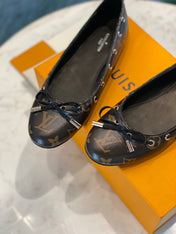 LV WOMEN'S BALLET FLAT IN CHOCOLATE BROWN MONOGRAM CALFSKIN WITH BOW