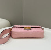 BAGUETTE WITH FF MOTIF 27 IN LIGHT PINK SOFT LAMBSKIN GOLD HARDWARE