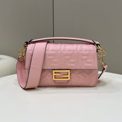 BAGUETTE WITH FF MOTIF 27 IN LIGHT PINK SOFT LAMBSKIN GOLD HARDWARE