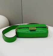 BAGUETTE WITH FF MOTIF 27 IN EMERALD GREEN SOFT LAMBSKIN GOLD HARDWARE