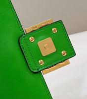 BAGUETTE WITH FF MOTIF 27 IN EMERALD GREEN SOFT LAMBSKIN GOLD HARDWARE