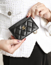 CC CARD HOLDER 11 BLACK CALFSKIN GOLD ICON