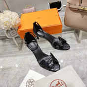 PREMIERE 70 SANDAL IN BLACK CALFSKIN