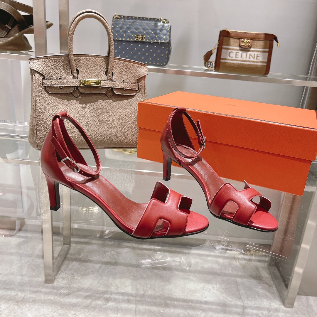 PREMIERE 70 SANDAL IN CHERRY RED CALFSKIN