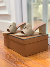 Summer Charms Mules 80 Taupe Suede Pink Lambskin