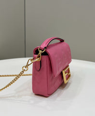 BAGUETTE MINI 19 DARK PINK NAPPA LEATHER BAG WITH FF MOTIF