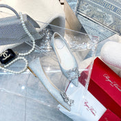 EFFLORESCENCE BALLERINAS IN SILVER CALFSKIN WITH FULLY EMBELLISHED CRYSTALS