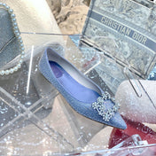EFFLORESCENCE BALLERINAS IN BLUE CALFSKIN WITH FULLY EMBELLISHED CRYSTALS