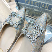 EFFLORESCENCE BALLERINAS IN BEIGE CALFSKIN WITH FULLY EMBELLISHED CRYSTALS