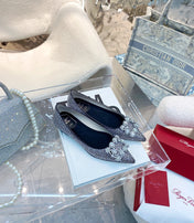 EFFLORESCENCE BALLERINAS IN BLACK CALFSKIN WITH FULLY EMBELLISHED CRYSTALS