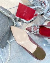 EFFLORESCENCE BALLERINAS IN RED CALFSKIN WITH FULLY EMBELLISHED CRYSTALS