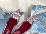 EFFLORESCENCE BALLERINAS IN RED CALFSKIN WITH FULLY EMBELLISHED CRYSTALS