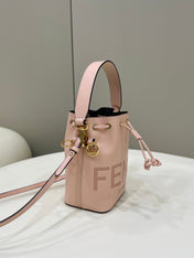 MON TRESOR MINI 18 BAG IN PEACHY PINK CALFSKIN FF WITH GOLD HARDWARE