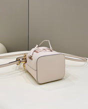 MON TRESOR MINI 18 BAG IN WHITE CALFSKIN FF WITH GOLD HARDWARE