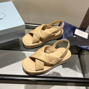 PRA PADDED CRISSCROSS SANDALS BEIGE LAMBSKIN