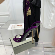 TOM FORD 26S GOLD BUCKLE HEELS 105 MM IN DARK PURPLE VELVET