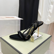 PADLOCK HIGH HEEL 10 CM SANDAL IN BLACK VELVET