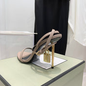 PADLOCK HIGH HEEL 10 CM SANDAL IN DUSTY PINK SHEEPSKIN