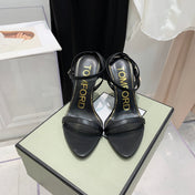 TOM FORD 26S GOLD BUCKLE HEELS 105 MM IN BLACK LAMBSKIN