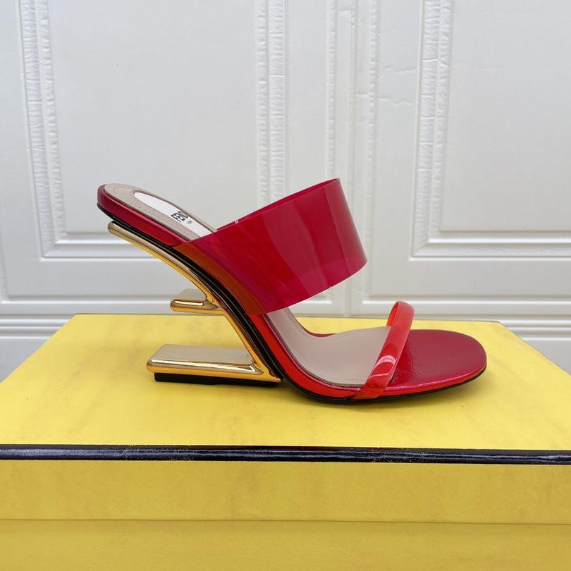 FENDI FIRST 95 MM HIGH-HEELED SANDAL IN CHERRY RED TPU FILM AND LAMBSKIN