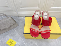 FENDI FIRST 95 MM HIGH-HEELED SANDAL IN CHERRY RED TPU FILM AND LAMBSKIN