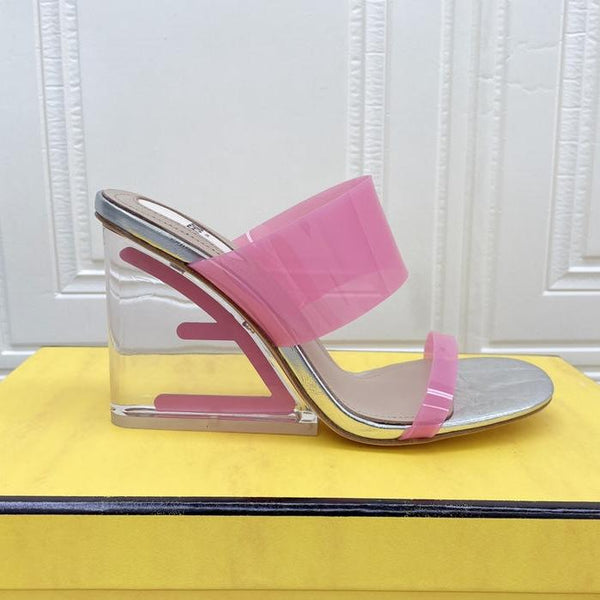 FENDI FIRST 95 MM HIGH-HEELED SANDAL IN ROSE PINK TPU FILM AND LAMBSKIN