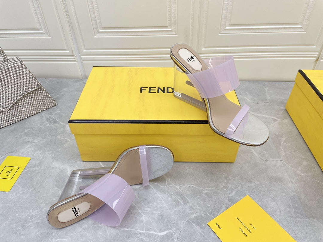 FENDI FIRST 95 MM HIGH-HEELED SANDAL IN PURPLE PASTEL TPU FILM AND LAMBSKIN