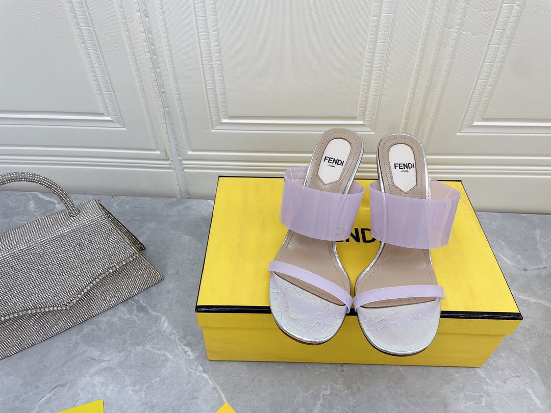 FENDI FIRST 95 MM HIGH-HEELED SANDAL IN PURPLE PASTEL TPU FILM AND LAMBSKIN
