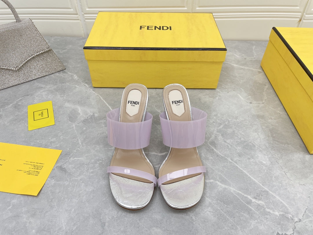 FENDI FIRST 95 MM HIGH-HEELED SANDAL IN PURPLE PASTEL TPU FILM AND LAMBSKIN