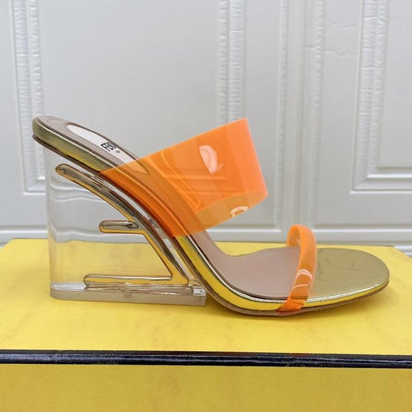 FENDI FIRST 95 MM HIGH-HEELED SANDAL IN LIGHT ORANGE TPU FILM AND LAMBSKIN