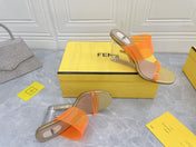 FENDI FIRST 95 MM HIGH-HEELED SANDAL IN LIGHT ORANGE TPU FILM AND LAMBSKIN