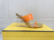 FENDI FIRST 95 MM HIGH-HEELED SANDAL IN LIGHT ORANGE TPU FILM AND LAMBSKIN