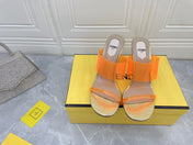 FENDI FIRST 95 MM HIGH-HEELED SANDAL IN LIGHT ORANGE TPU FILM AND LAMBSKIN