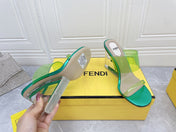 FENDI FIRST 95 MM HIGH-HEELED SANDAL IN GREEN FERN TPU FILM AND LAMBSKIN