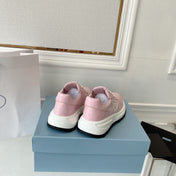 PRADA 25S THICK SOLE SNEAKER IN LIGHT PINK CALFSKIN AND CANVAS