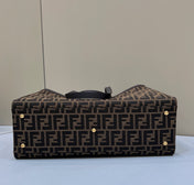 FENDI TOTE 41 BAG IN BROWN MIX BLACK MONOGRAM CANVAS GOLD HARDWARE