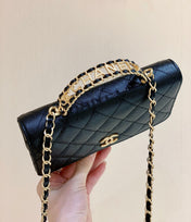 CHANEL 25S TOP HANDLE BAG 19 IN BLACK WALLET ON CHAIN LAMBSKIN