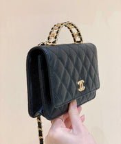 CHANEL 25S TOP HANDLE BAG 19 IN BLACK WALLET ON CHAIN LAMBSKIN