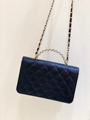 CHANEL 25S TOP HANDLE BAG 19 IN BLACK WALLET ON CHAIN LAMBSKIN