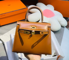 KELLY MINI 20 BAG IN BRONZE BROWN SMOOTH CALFSKIN WITH GOLD HARDWARE