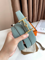 JUMBO BELT GOLD BUCKLE & REVERSIBLE ASH GREEN AND BLACK LEATHER STRAP 32MM