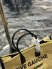 RIVE GAUCHE TOTE BAG 48 IN LIGHT YELLOW AND BLACK TRIM RAFFIA