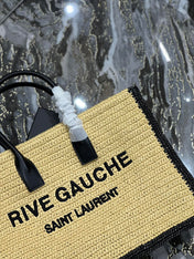 RIVE GAUCHE TOTE BAG 48 IN LIGHT YELLOW AND BLACK TRIM RAFFIA